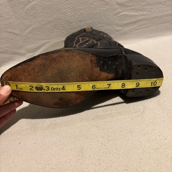 Vintage Black Leather Mens Western Cowboy Boots Genuine Leather Pointed Toe - Picture 13 of 13